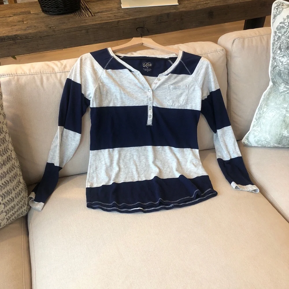 Justice Navy and Gray Buttoned Top